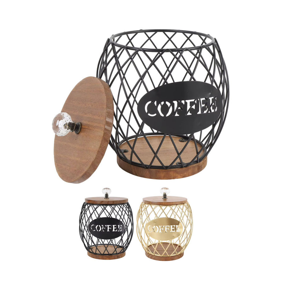 TOPINCN Kaffeekapsel-Box mit Holzsockel und Metall-Halterung in Gold und Mehrfarbig - Bild 3