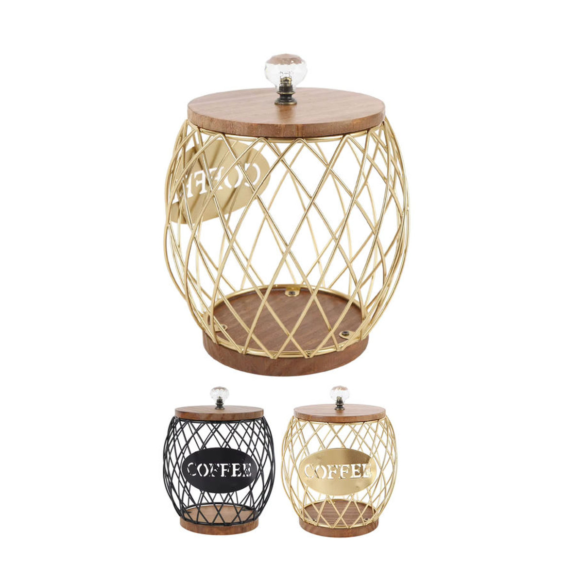 TOPINCN Kaffeekapsel-Box mit Holzsockel und Metall-Halterung in Gold und Mehrfarbig - Bild 4