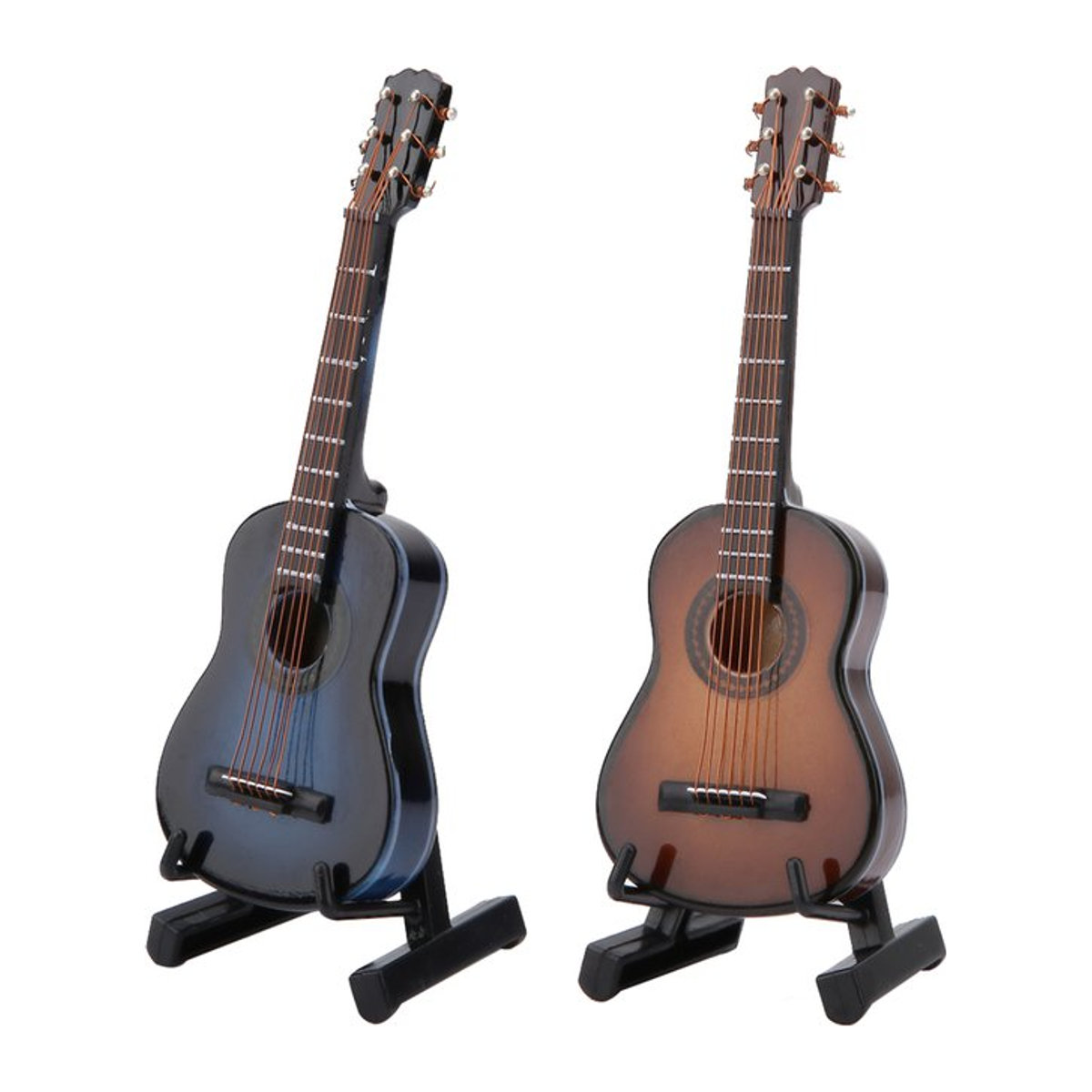 TOPINCN Miniatur Gitarren Modell aus Holz mit Ständer, moderne Musik-Deko für deinen Schreibtisch, braun/mehrfarbig, Höhe: 10 cm oder 14 cm - Bild 1