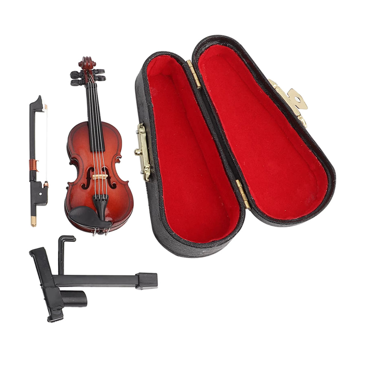 TOPINCN Miniatur-Violine Replik Modell in Braun mit Ständer und Etui als Puppenhaus-Zubehör und Deko-Geschenk - Bild 4