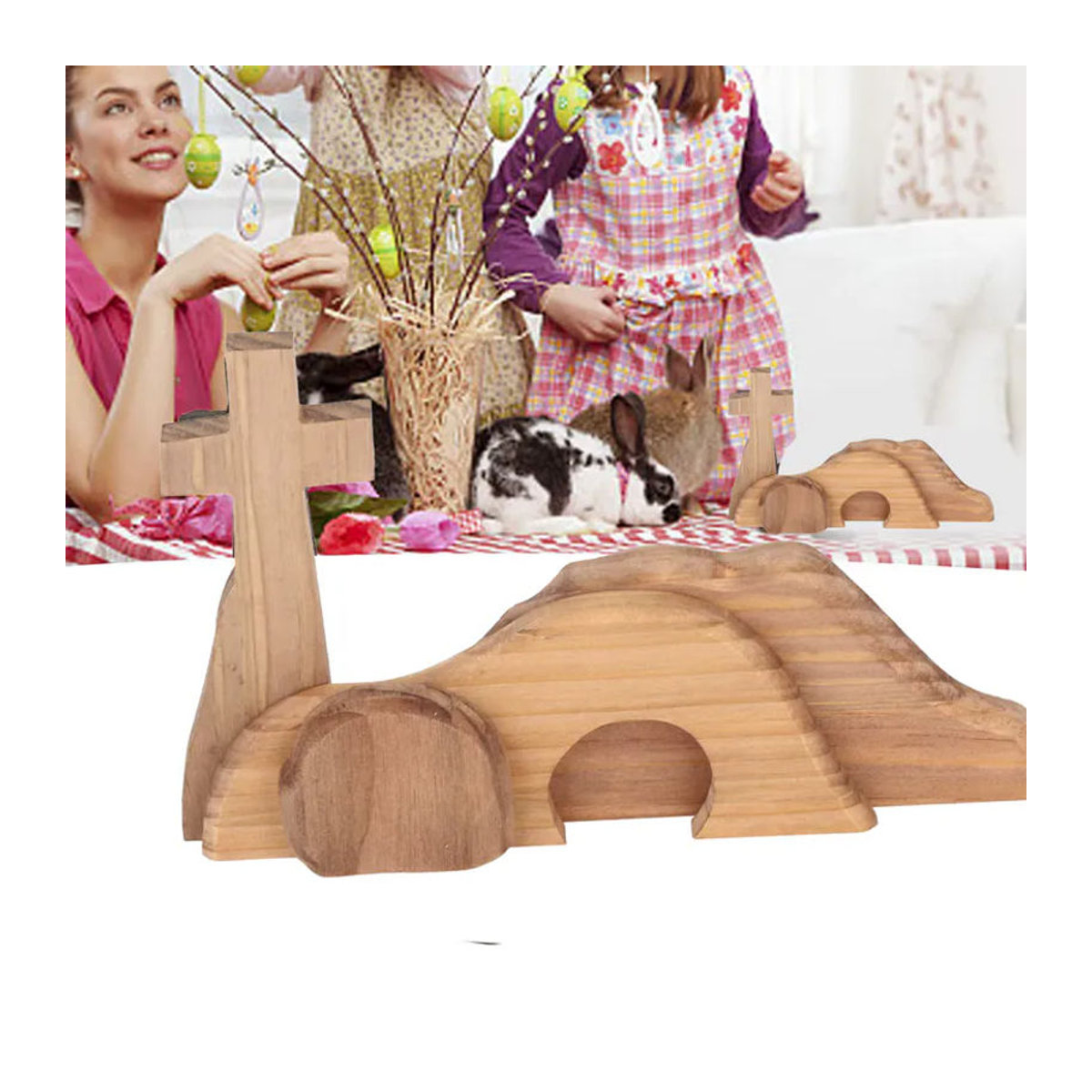 TOPINCN Oster-Dekoration Handgefertigter Grabstein aus Holz in Braun für Ostern und Hochzeiten - Bild 2