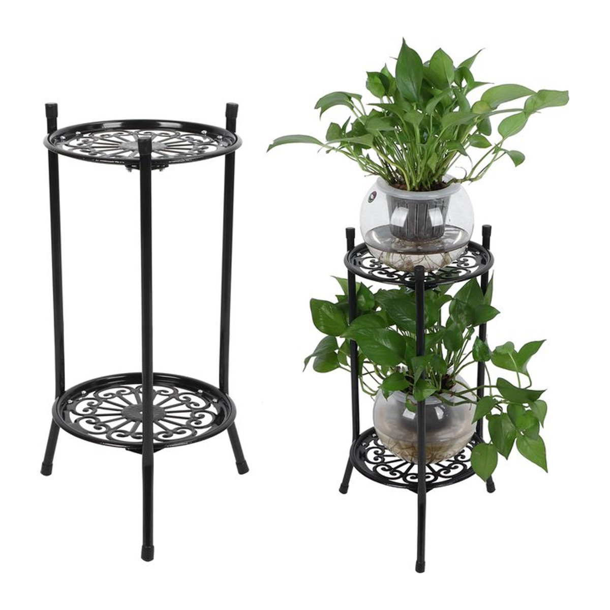 TOPINCN Pflanzenständer aus Metall mit 2 Ebenen als Blumentopf Halter und Display Regal für Garten Balkon und Innenräume in Weiß oder Schwarz - Bild 1