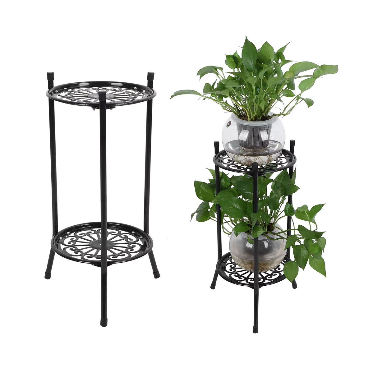 TOPINCN Pflanzenständer aus Metall mit 2 Ebenen als Blumentopf Halter und Display Regal für Garten Balkon und Innenräume in Weiß oder Schwarz - Bild 5