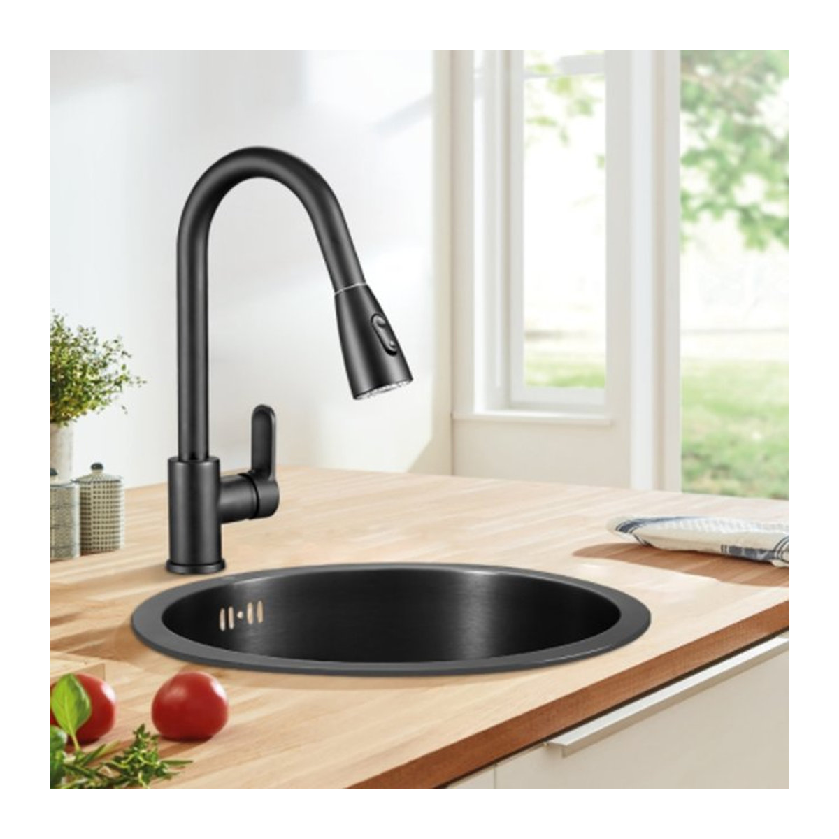 TOPINCN Single Bowl Küchenspüle Set aus Edelstahl in Schwarz mit großem Waschbecken und Abfluss im modernen Design - Bild 1