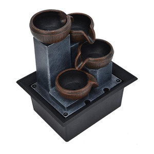 TOPINCN Tischwasserbrunnen Kaskade aus Polyresin mit gelber LED-Beleuchtung in Schwarz zur Dekoration für Büro und Meditationsraum