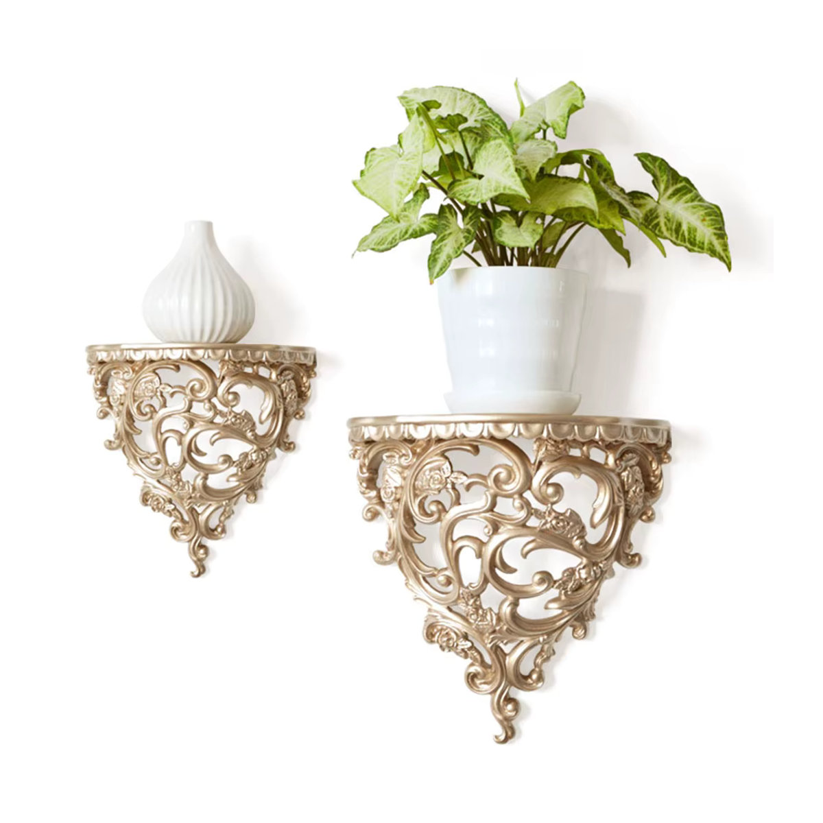 TOPINCN Wandregal in Gold mit floralem Harz-Design für Wohnzimmer und Badezimmer - Bild 2