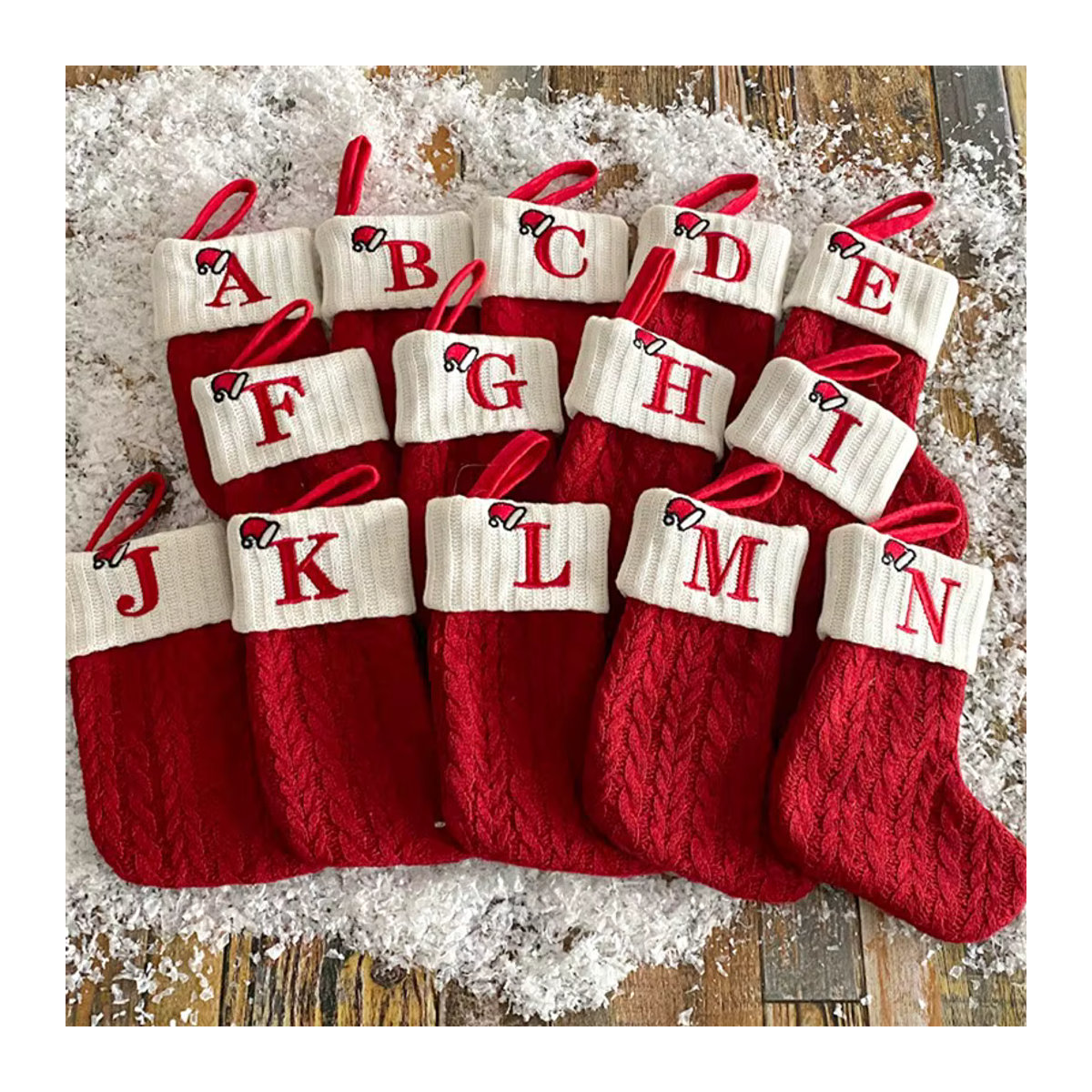Toporchid Weihnachtsstrumpf in Rot mit Schneeflocken und Buchstaben als hängendes Textil-Ornament für deinen Weihnachtsbaum - Bild 2