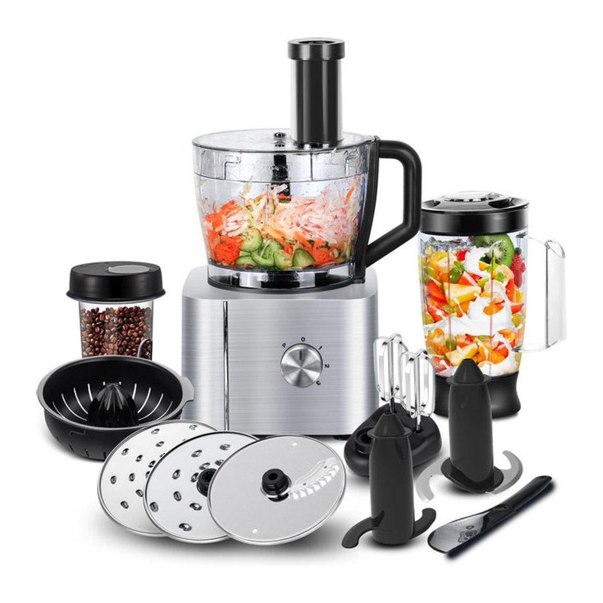 TopStrong Pro Kitchen System 11-in-1 Multifunktions-Küchenmaschine mit 1100 W, 3,2 l Schüssel und 1,5 l Mixer, Silber, Modern - Bild 1