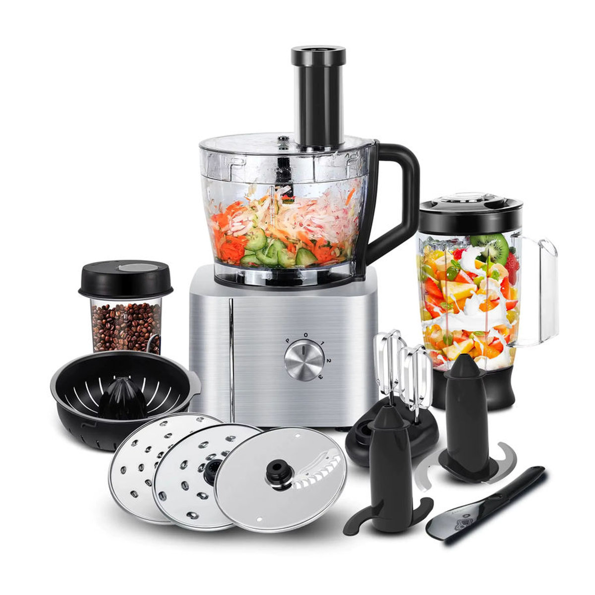 TopStrong Pro Kitchen System 11-in-1 Multifunktions-Küchenmaschine mit 1100 W, 3,2 l Schüssel und 1,5 l Mixer, Silber, Modern - Bild 5