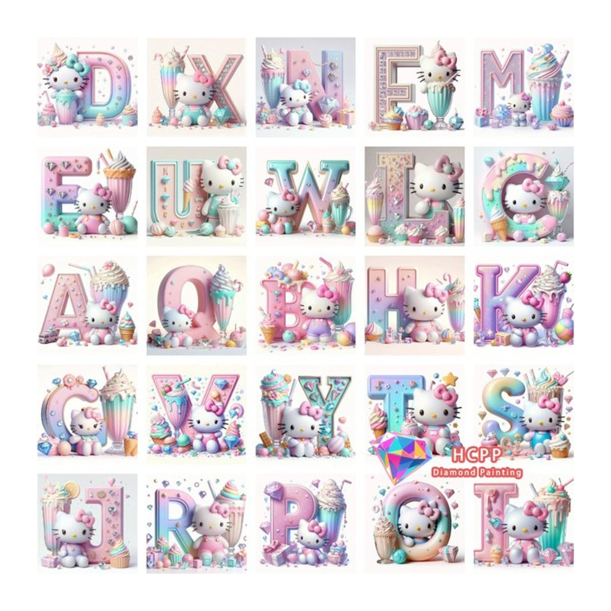 TOPTOY Hello Kitty Eiscreme Buchstaben 5D DIY Diamant Malset für Kinder, Mehrfarbig - Bild 1