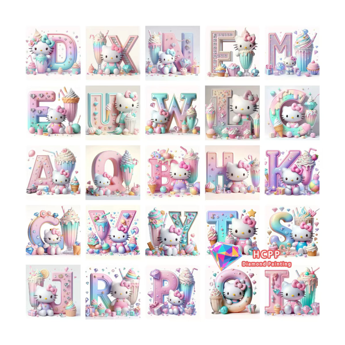 TOPTOY Hello Kitty Eiscreme Buchstaben 5D DIY Diamant Malset für Kinder, Mehrfarbig - Bild 2
