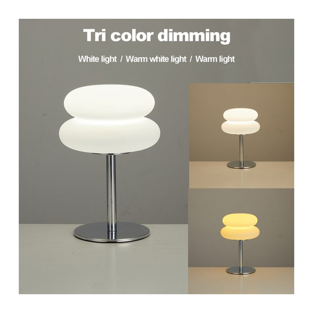 Topwinson Tischlampe im modernen Stil aus Metall, dimmbar mit USB-Anschluss, Beige/Weiß - Bild 1