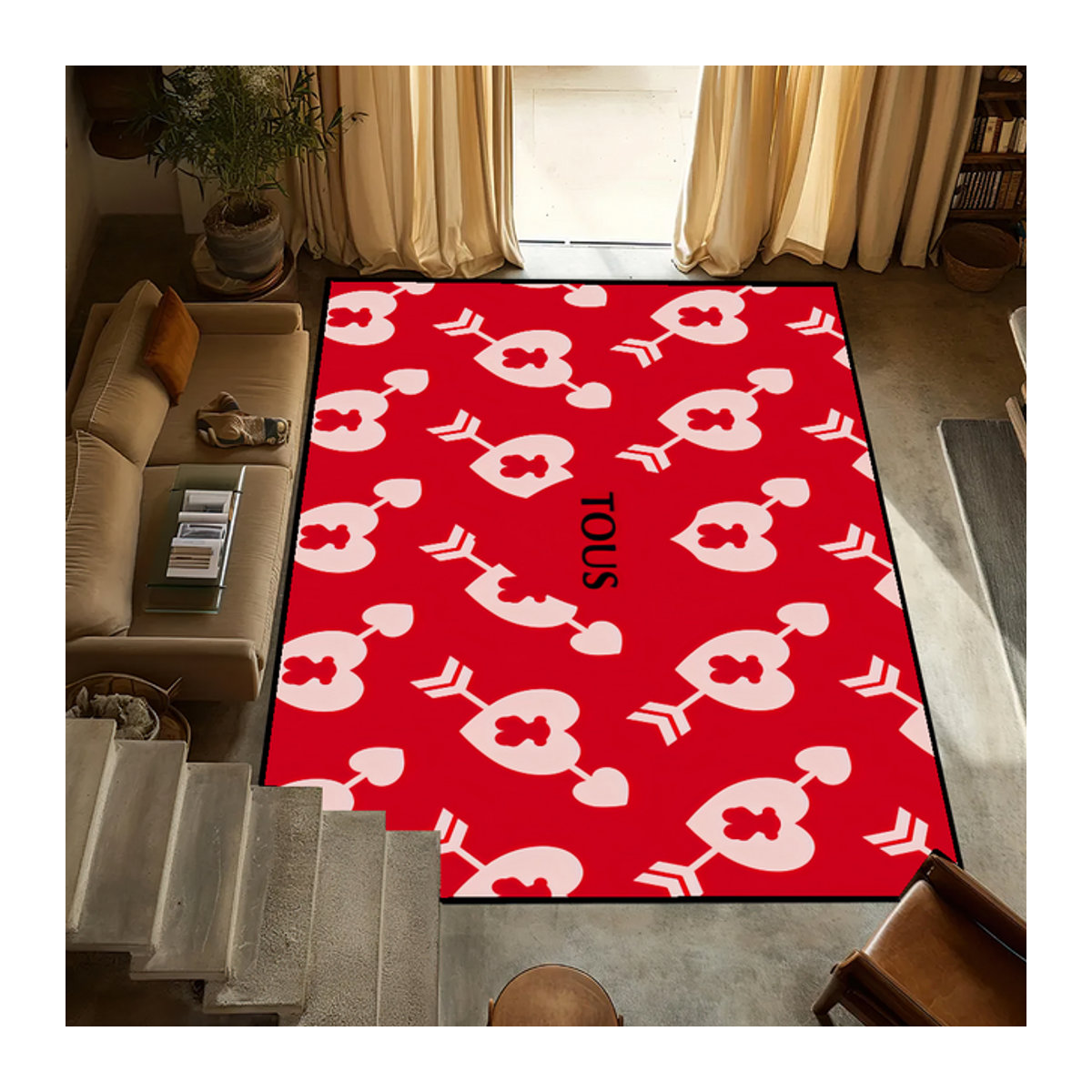 Tous Bär Luxus Teppich rot mit Print für Wohnzimmer Schlafzimmer und Bad - Bild 1