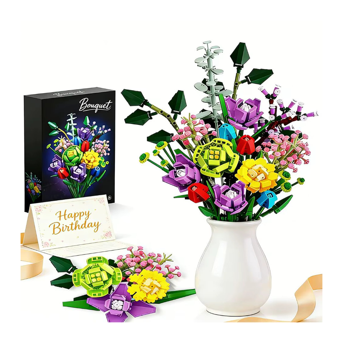 TOYLINX DIY-Baustein-Set Künstlicher Blumenstrauß, Mehrfarbig, 967 Teile - Bild 2