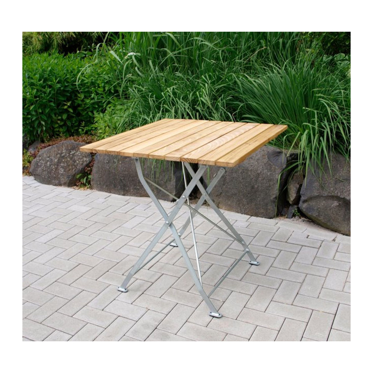 TPFGarden Klapptisch BAD BELZIG aus Robinienholz in Natur mit verzinktem Stahlgestell B/T: 70 x 70 cm - Bild 1