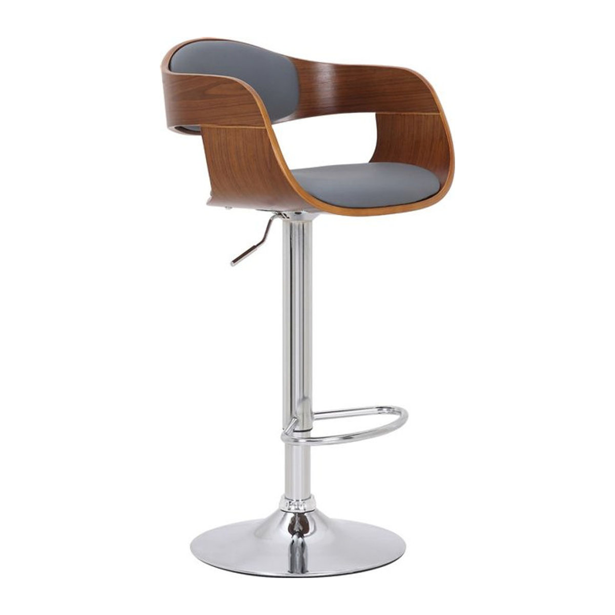 TPFLiving Barhocker Kingsley Modern aus Metall, Holz und Kunstleder in Chrom, Walnuss und Grau - Bild 1