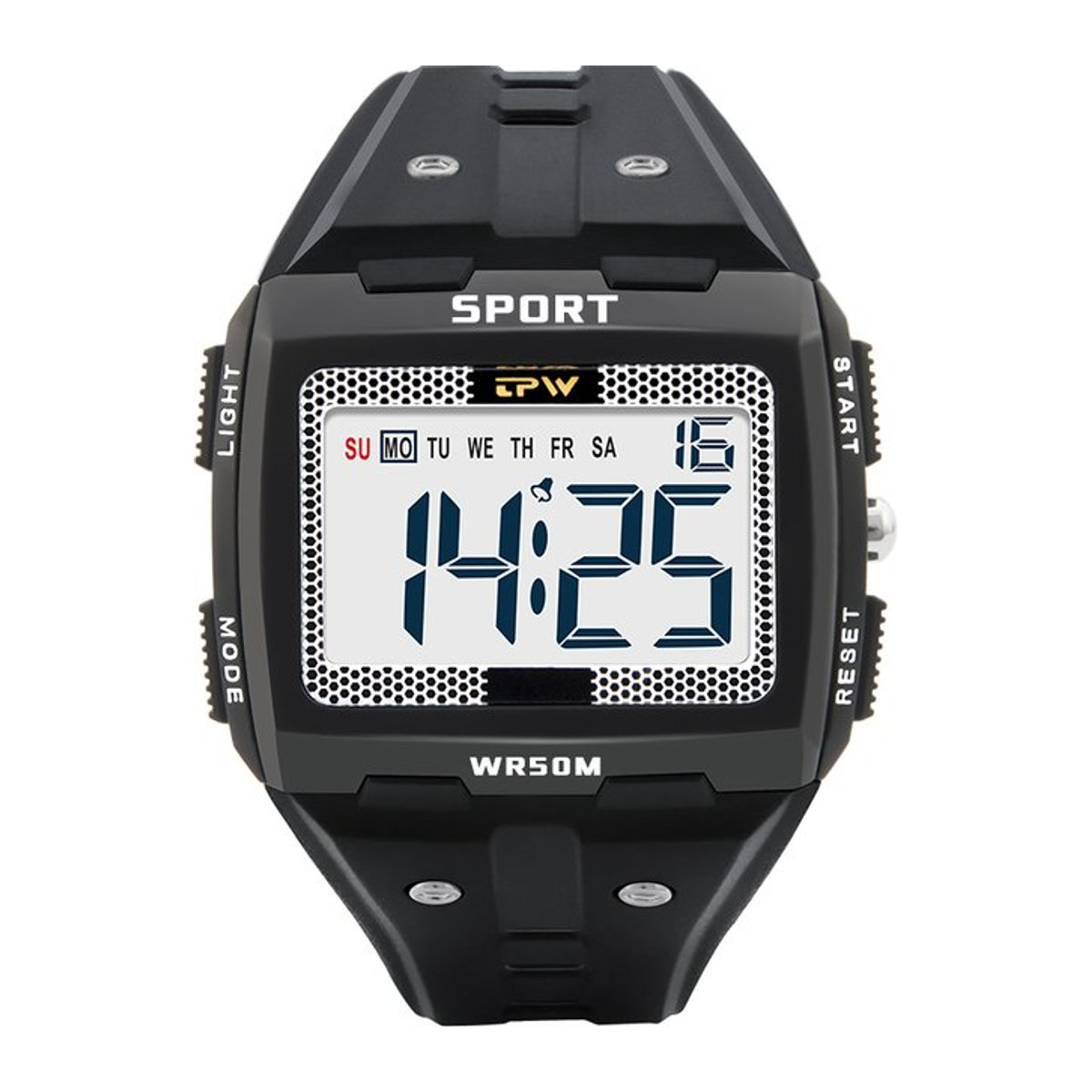 TPW Digitaluhr in geometrischem Design mit großen Zahlen, wasserdicht nach 5 ATM, rechteckig, in Schwarz oder Silber - Bild 1