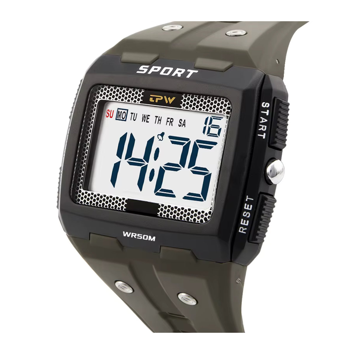 TPW Digitaluhr in geometrischem Design mit großen Zahlen, wasserdicht nach 5 ATM, rechteckig, in Schwarz oder Silber - Bild 2