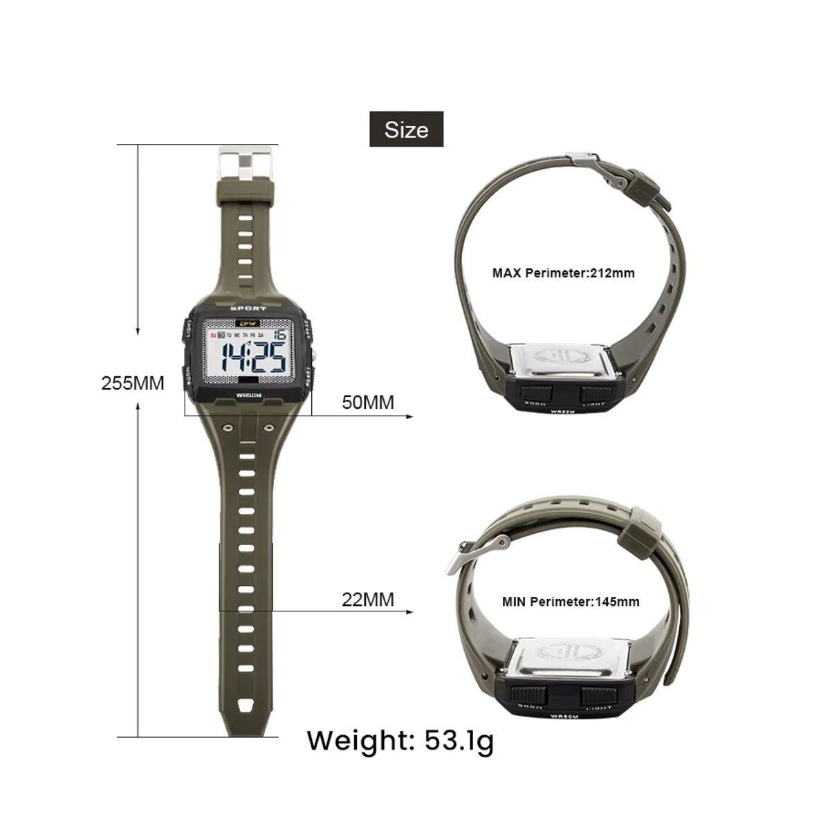 TPW Digitaluhr in geometrischem Design mit großen Zahlen, wasserdicht nach 5 ATM, rechteckig, in Schwarz oder Silber - Bild 3