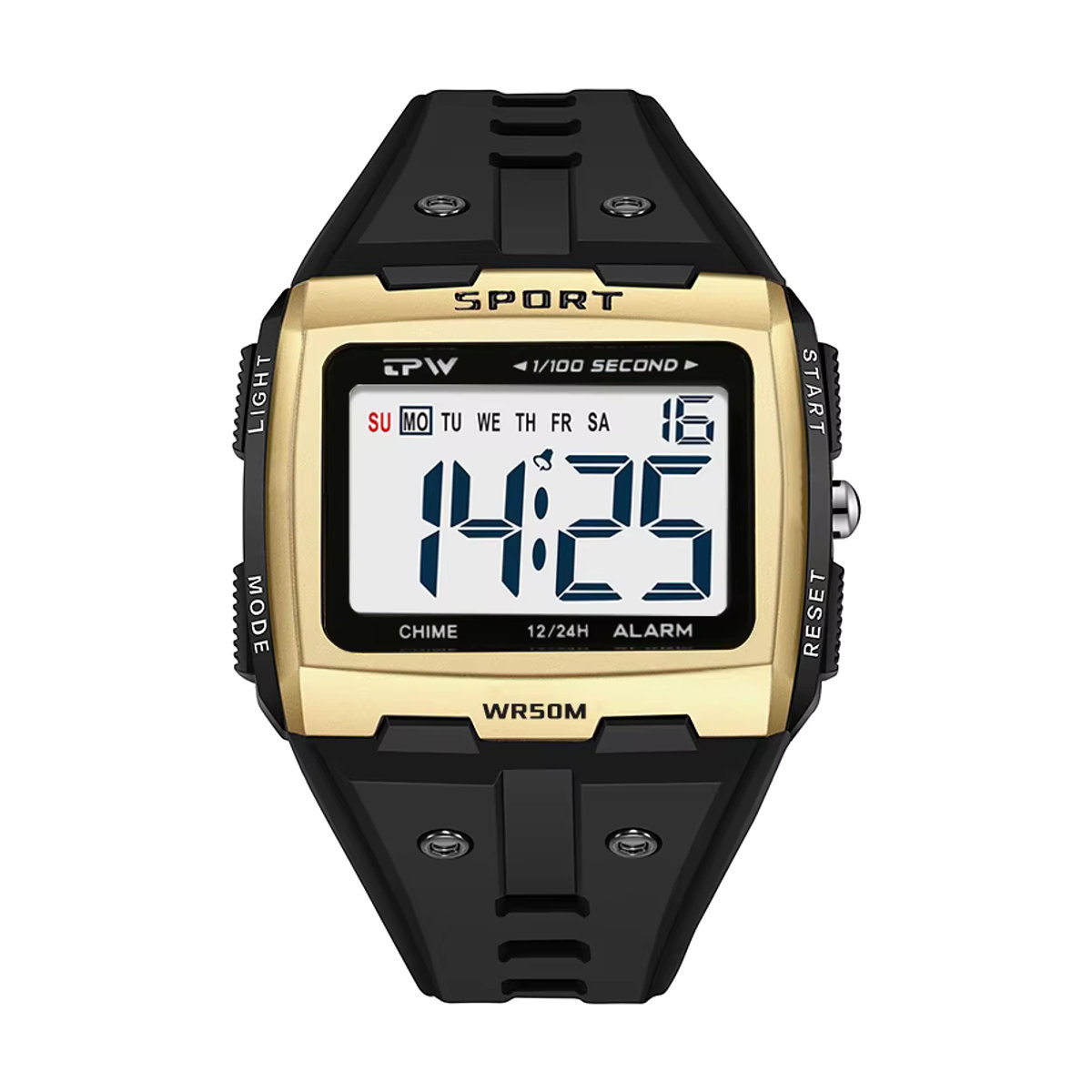 TPW Digitaluhr in geometrischem Design mit großen Zahlen, wasserdicht nach 5 ATM, rechteckig, in Schwarz oder Silber - Bild 4