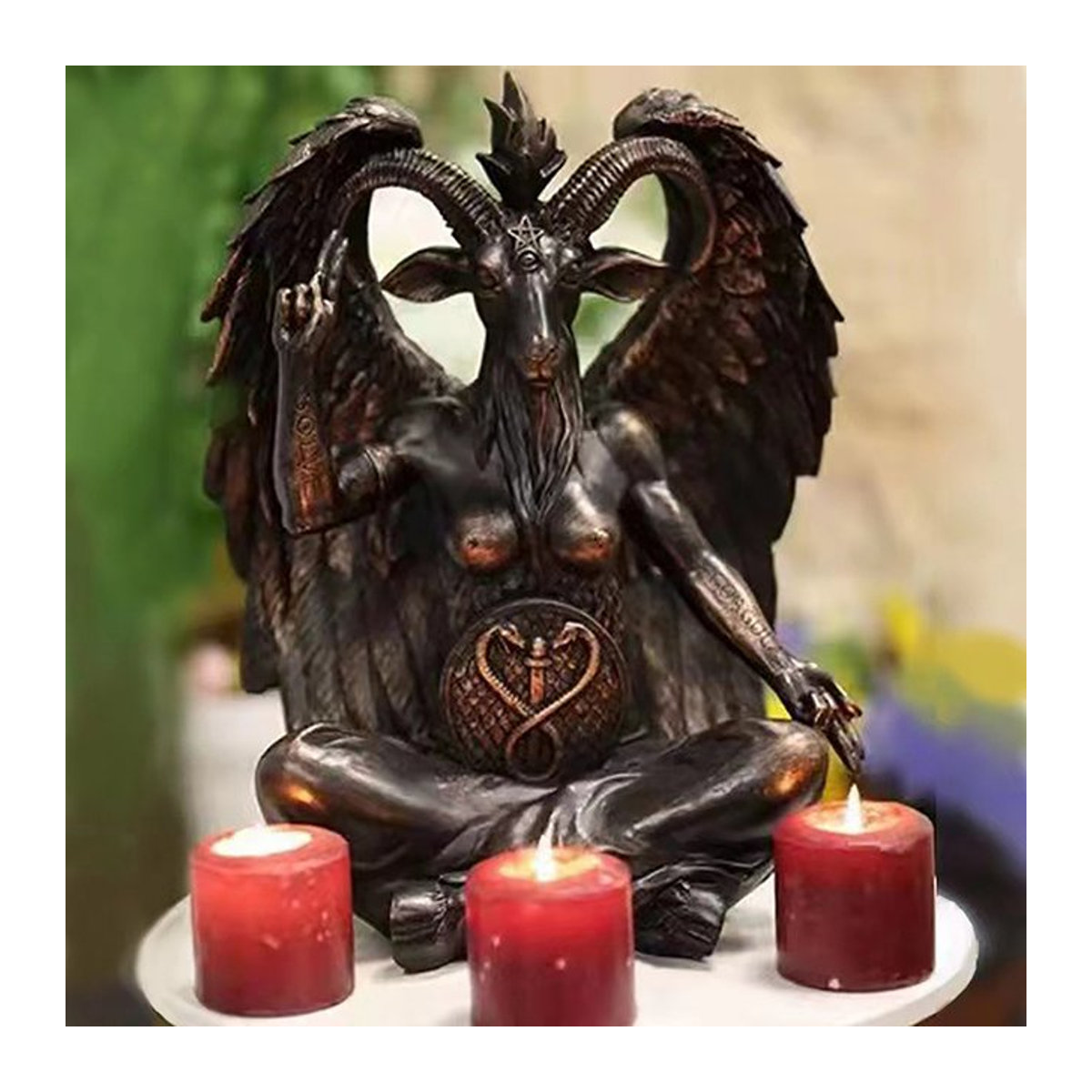 TPXCKz Baphomet Statue als hängende Wanddekoration und Türklopfer aus Kunstharz in Schwarz - Bild 1