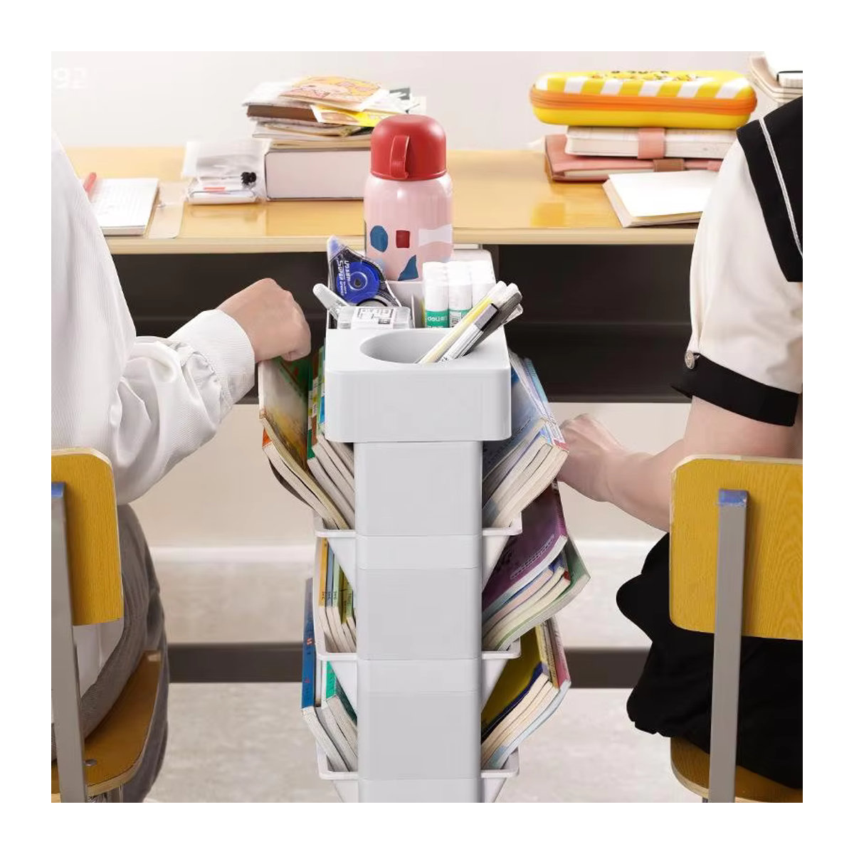 TPXCKz Bücherregal mit 5 Ebenen aus Kunststoff, Rollbar und Abnehmbar, Rosa/Weiß - Bild 2