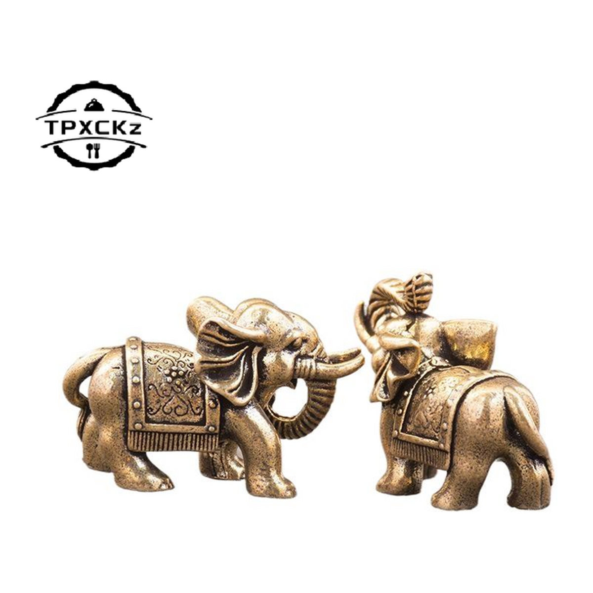 TPXCKz Elefanten Figur aus Bronze und Metall in Gold, antike Miniatur-Tierstatue als Tischornament für deine Wohnkultur - Bild 1