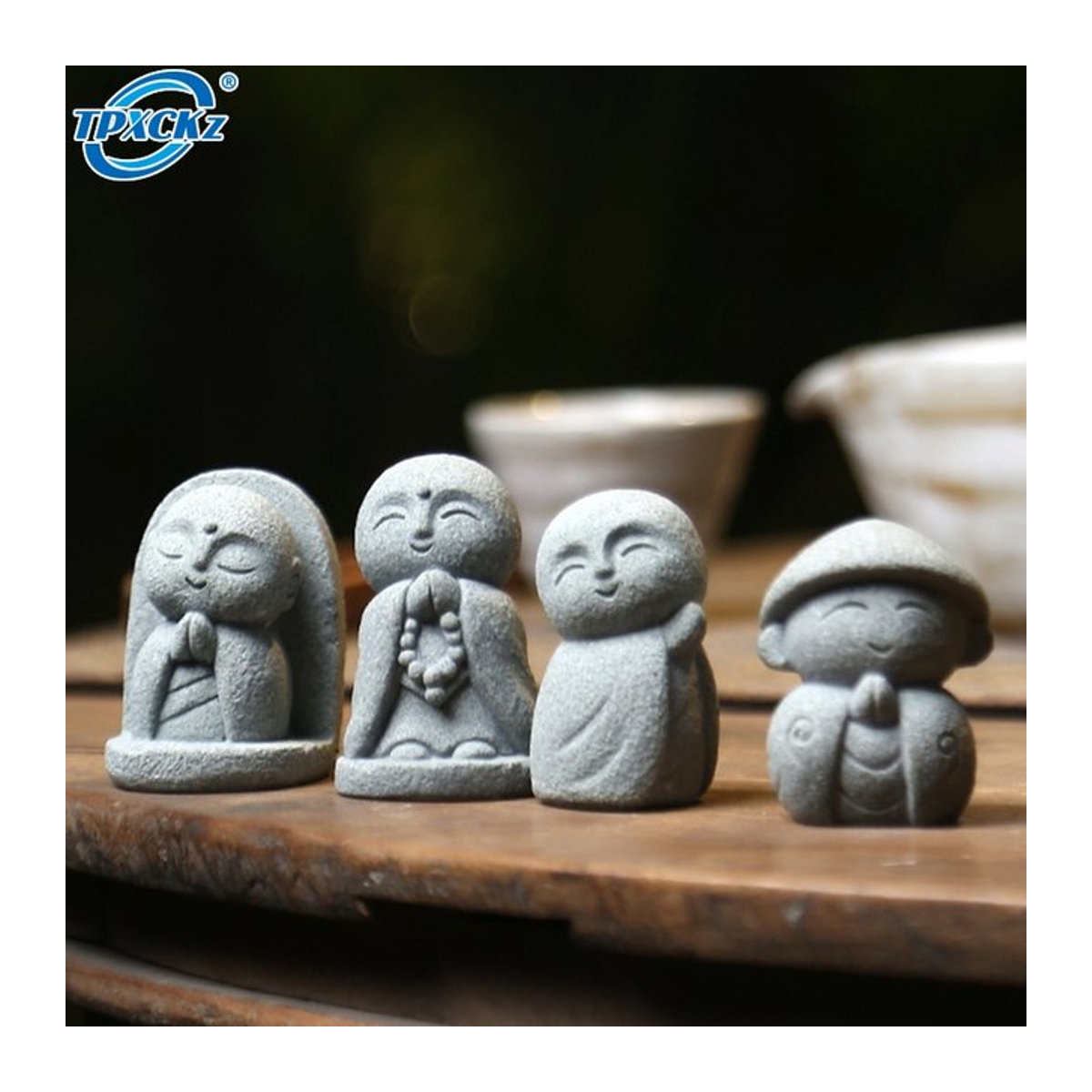 TPXCKz Jizo Buddha Skulptur als kleine Buddha Statue in Grau für Garten, Aquarium und Bonsai - Bild 1