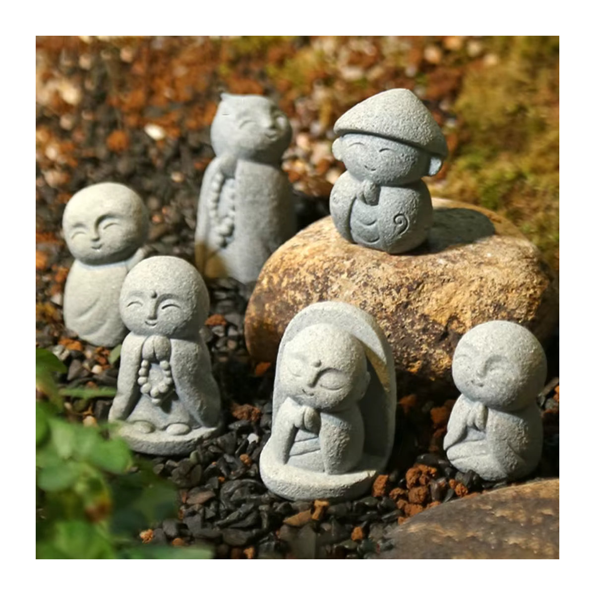 TPXCKz Jizo Buddha Skulptur als kleine Buddha Statue in Grau für Garten, Aquarium und Bonsai - Bild 2