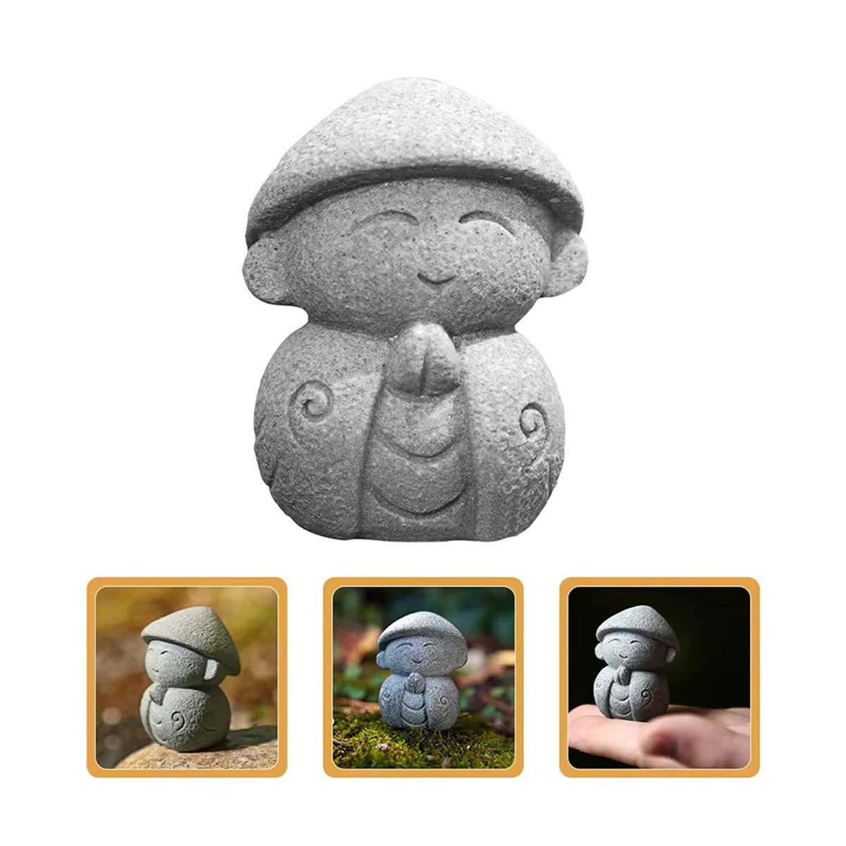 TPXCKz Jizo Buddha Skulptur als kleine Buddha Statue in Grau für Garten, Aquarium und Bonsai - Bild 3