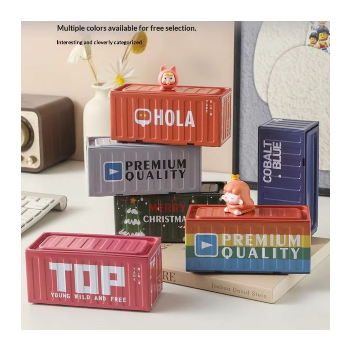 TPXCKz Mini-Container aus Metall im Vintage-Stil, stapelbarer Desktop-Organizer und dekoratives Miniaturmodell in Blau und Mehrfarbig - Bild 4