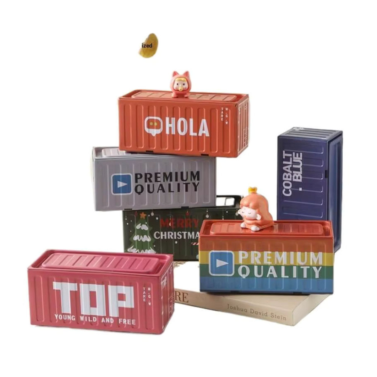 TPXCKz Mini-Container aus Metall im Vintage-Stil, stapelbarer Desktop-Organizer und dekoratives Miniaturmodell in Blau und Mehrfarbig - Bild 7