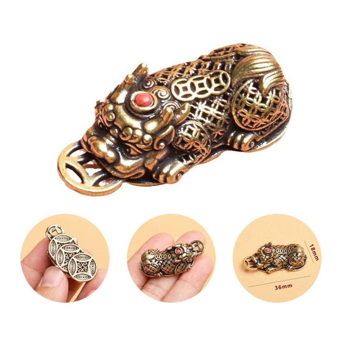 TPXCKz Pixiu Messing Münze Ornament in Gold als orientalische Tischdekoration und Miniaturfigur - Bild 1