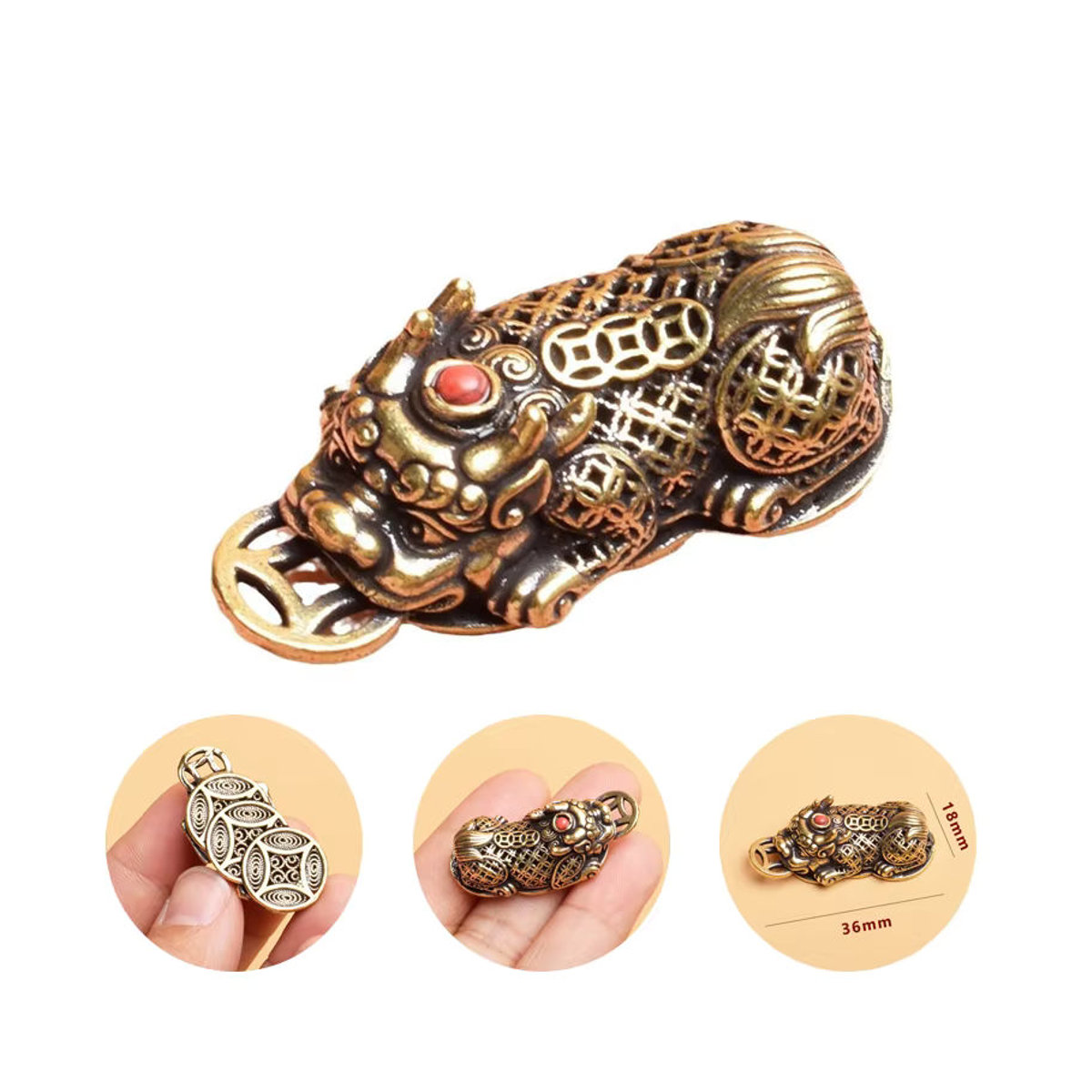 TPXCKz Pixiu Messing Münze Ornament in Gold als orientalische Tischdekoration und Miniaturfigur - Bild 6