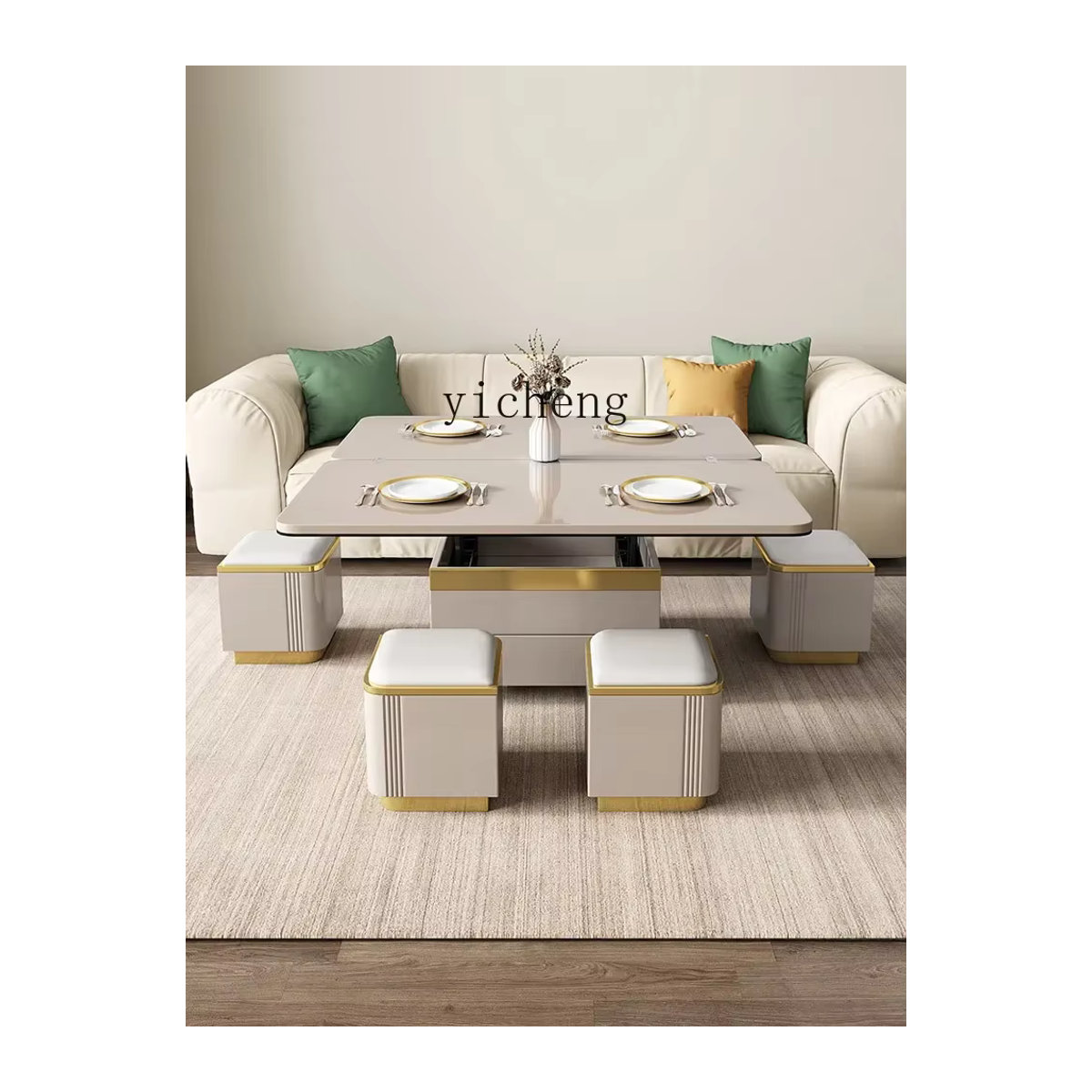 TQH Multifunktions-Couchtisch aus Glas in Schwarz oder Weiß, moderner rechteckiger Couchtisch mit klappbarer und anhebbarer Funktion - Bild 3