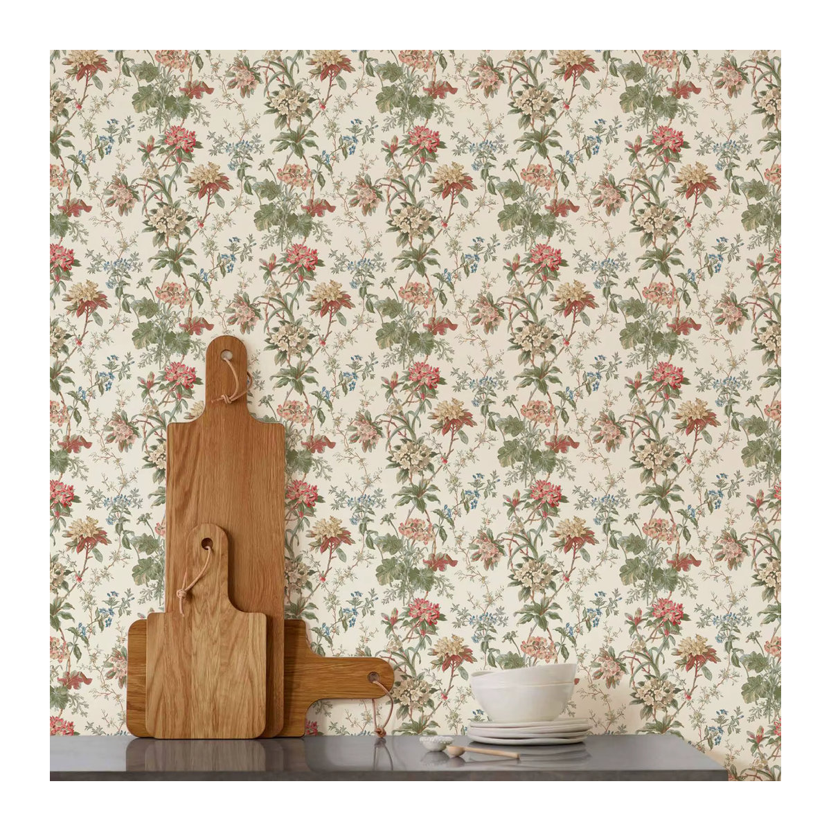 &Tradition Vintage Wandtapete mit floralem Blatt-Design in Grün und Weiß - Bild 3