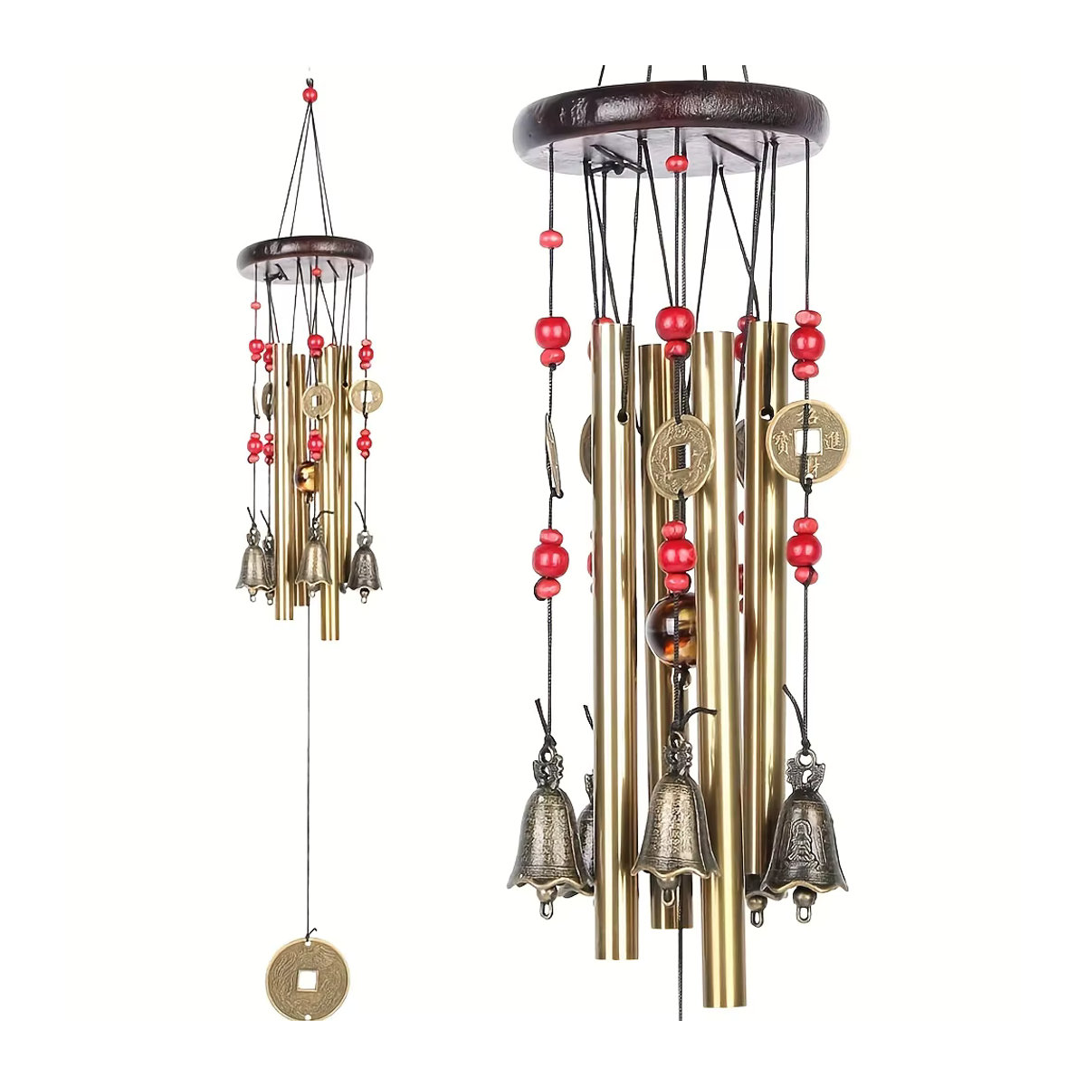 Traditionelles Windspiel aus Metall mit Bronze-Optik für Garten und Terrasse, geometrisches Design in Gold und Braun - Bild 2
