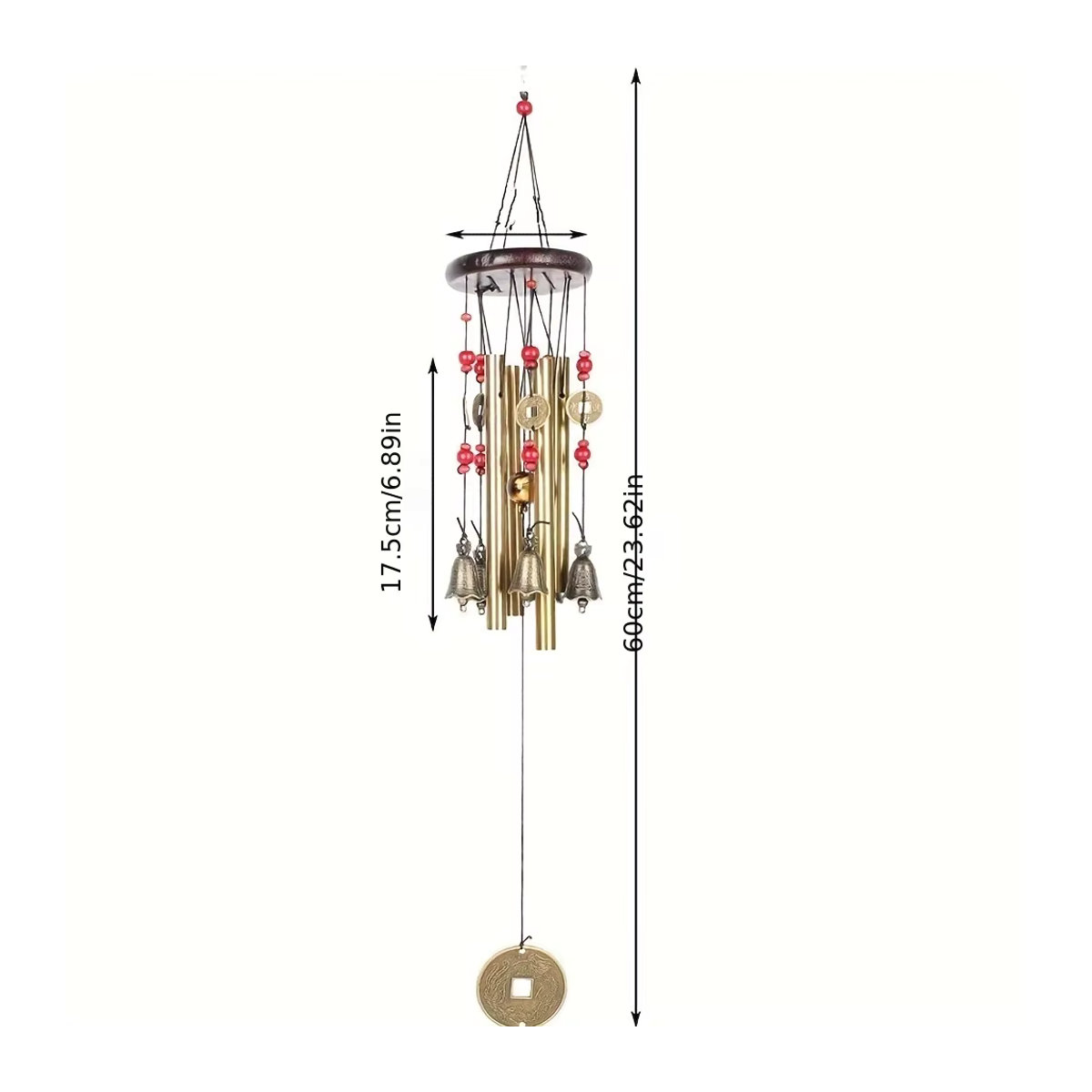 Traditionelles Windspiel aus Metall mit Bronze-Optik für Garten und Terrasse, geometrisches Design in Gold und Braun - Bild 3