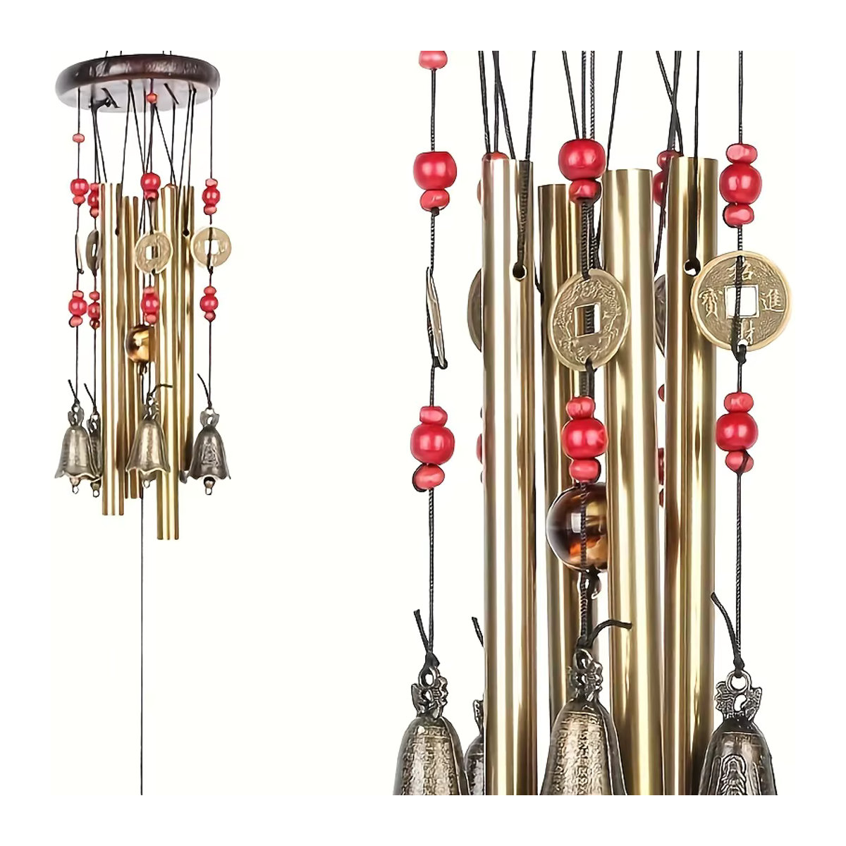 Traditionelles Windspiel aus Metall mit Bronze-Optik für Garten und Terrasse, geometrisches Design in Gold und Braun - Bild 4