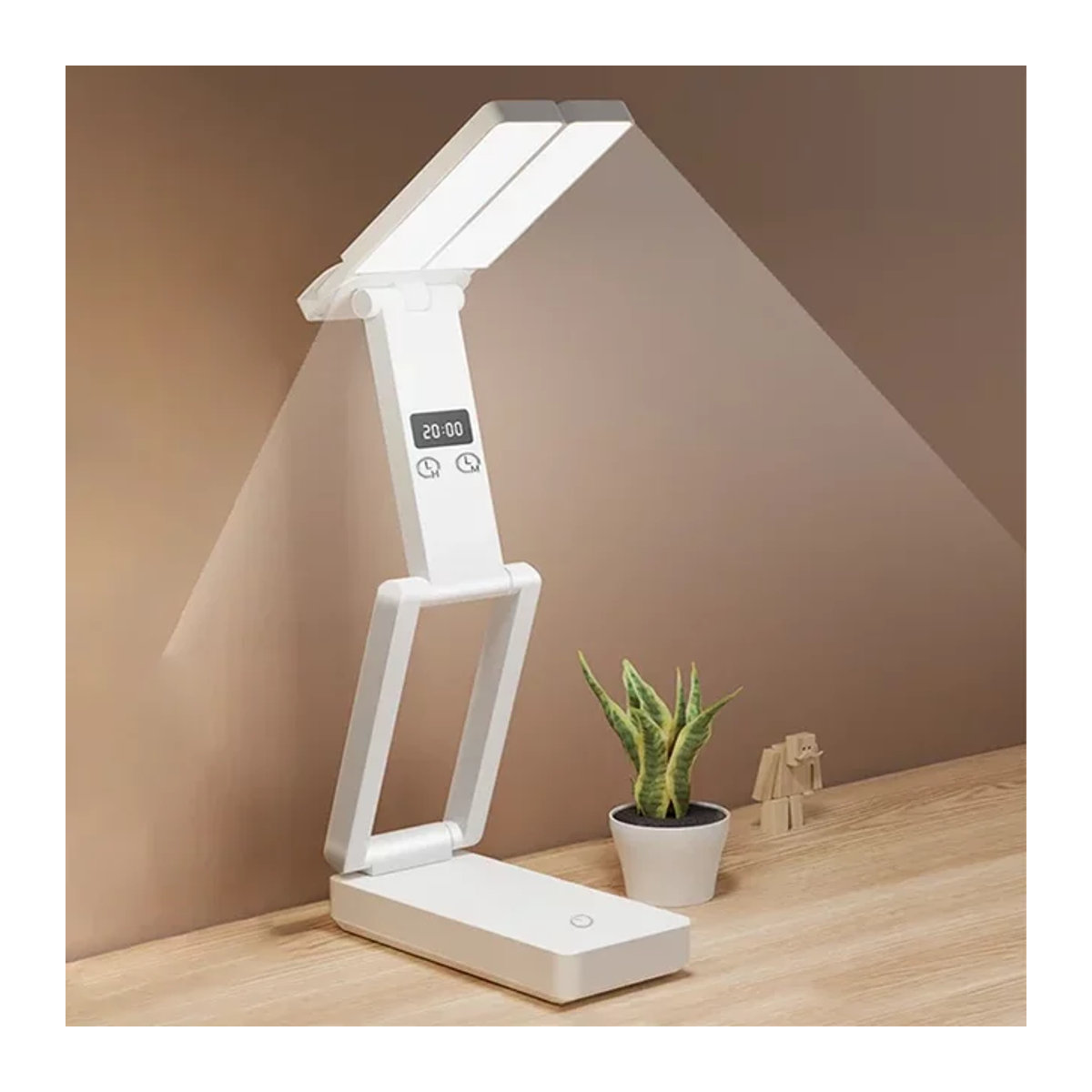 Tragbare faltbare LED-Leseleuchte mit Uhr in Weiß, wiederaufladbare USB-Studylampe im minimalistischen Design - Bild 1