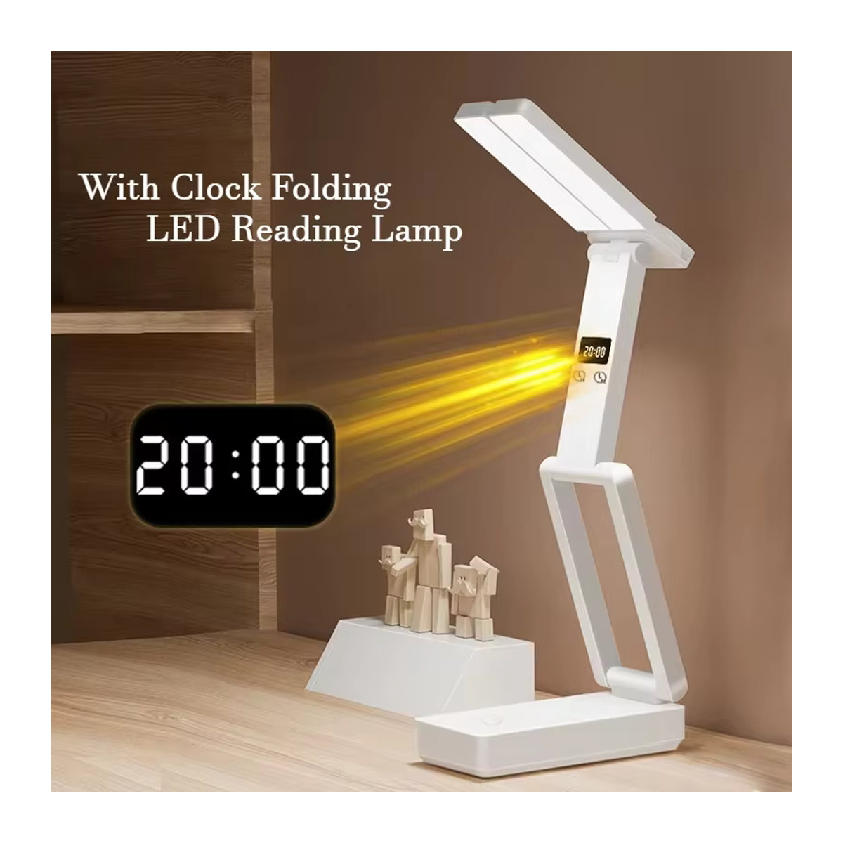 Tragbare faltbare LED-Leseleuchte mit Uhr in Weiß, wiederaufladbare USB-Studylampe im minimalistischen Design - Bild 2