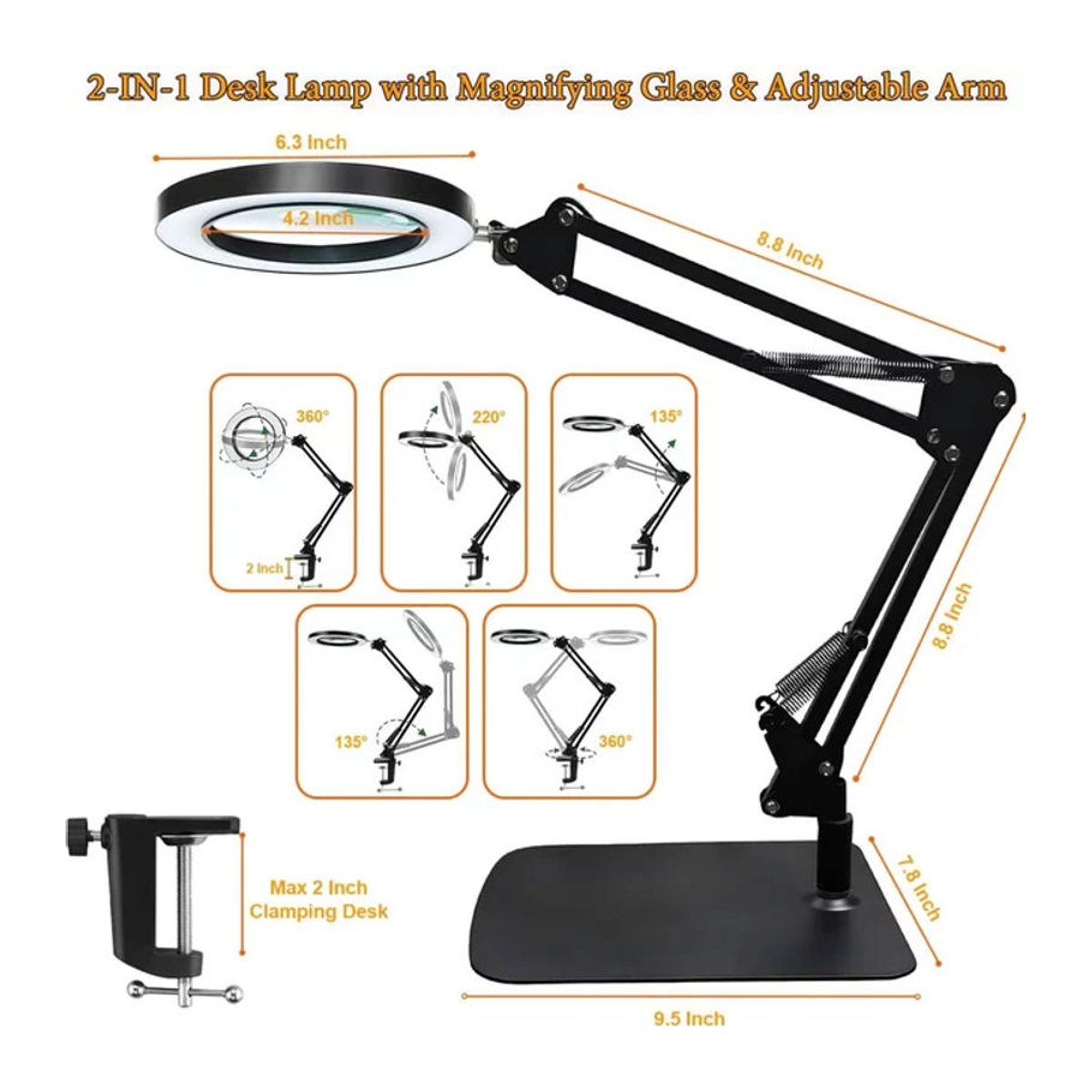 Tragbare Faltbare Lupe Lampe in Schwarz mit Glas für Make-up, Nail Art und Reparaturarbeiten - Bild 1