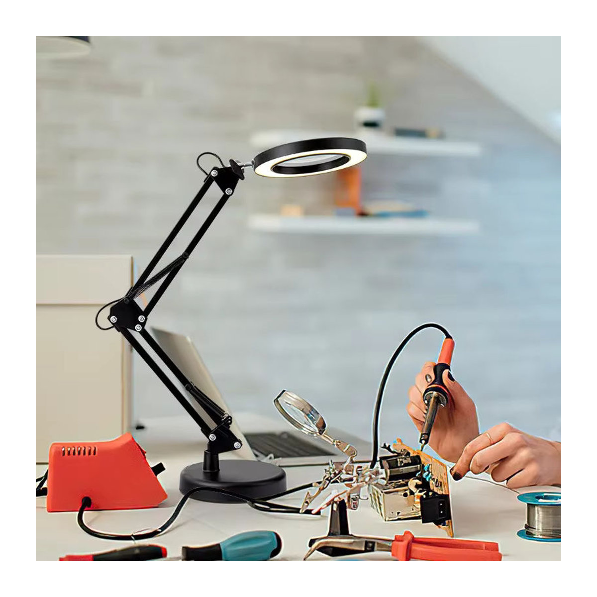 Tragbare Faltbare Lupe Lampe in Schwarz mit Glas für Make-up, Nail Art und Reparaturarbeiten - Bild 2