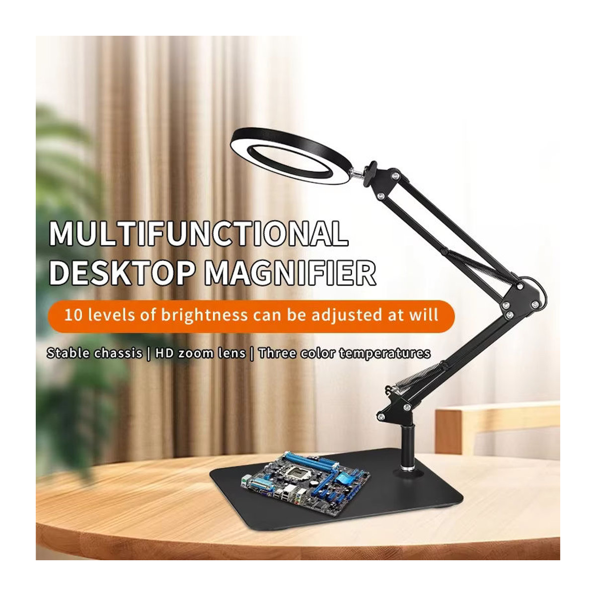 Tragbare Faltbare Lupe Lampe in Schwarz mit Glas für Make-up, Nail Art und Reparaturarbeiten - Bild 3