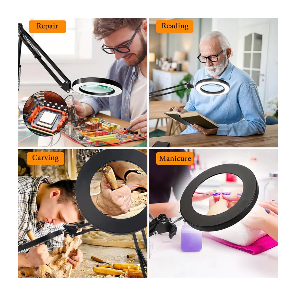Tragbare Faltbare Lupe Lampe in Schwarz mit Glas für Make-up, Nail Art und Reparaturarbeiten - Bild 4