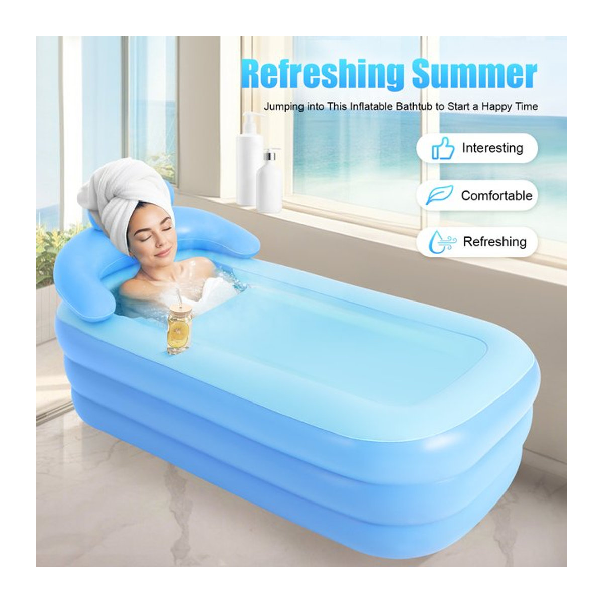 Tragbare faltbare Spa-Badewanne für den Außenbereich mit Sitzkissen, aufblasbarer PVC-Whirlpool für Erwachsene und Kinder - Bild 1