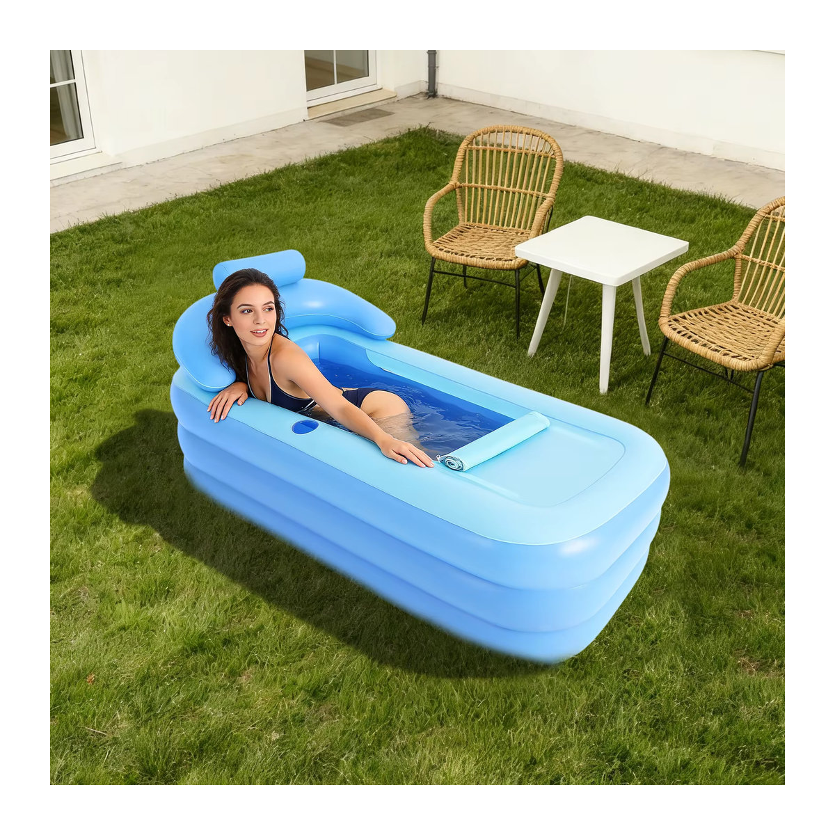 Tragbare faltbare Spa-Badewanne für den Außenbereich mit Sitzkissen, aufblasbarer PVC-Whirlpool für Erwachsene und Kinder - Bild 2