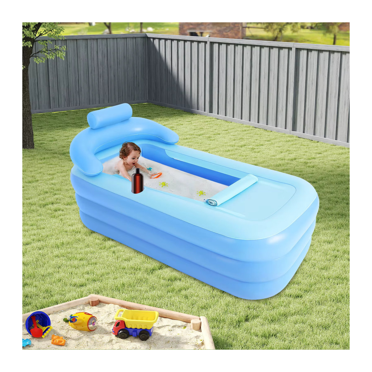 Tragbare faltbare Spa-Badewanne für den Außenbereich mit Sitzkissen, aufblasbarer PVC-Whirlpool für Erwachsene und Kinder - Bild 3