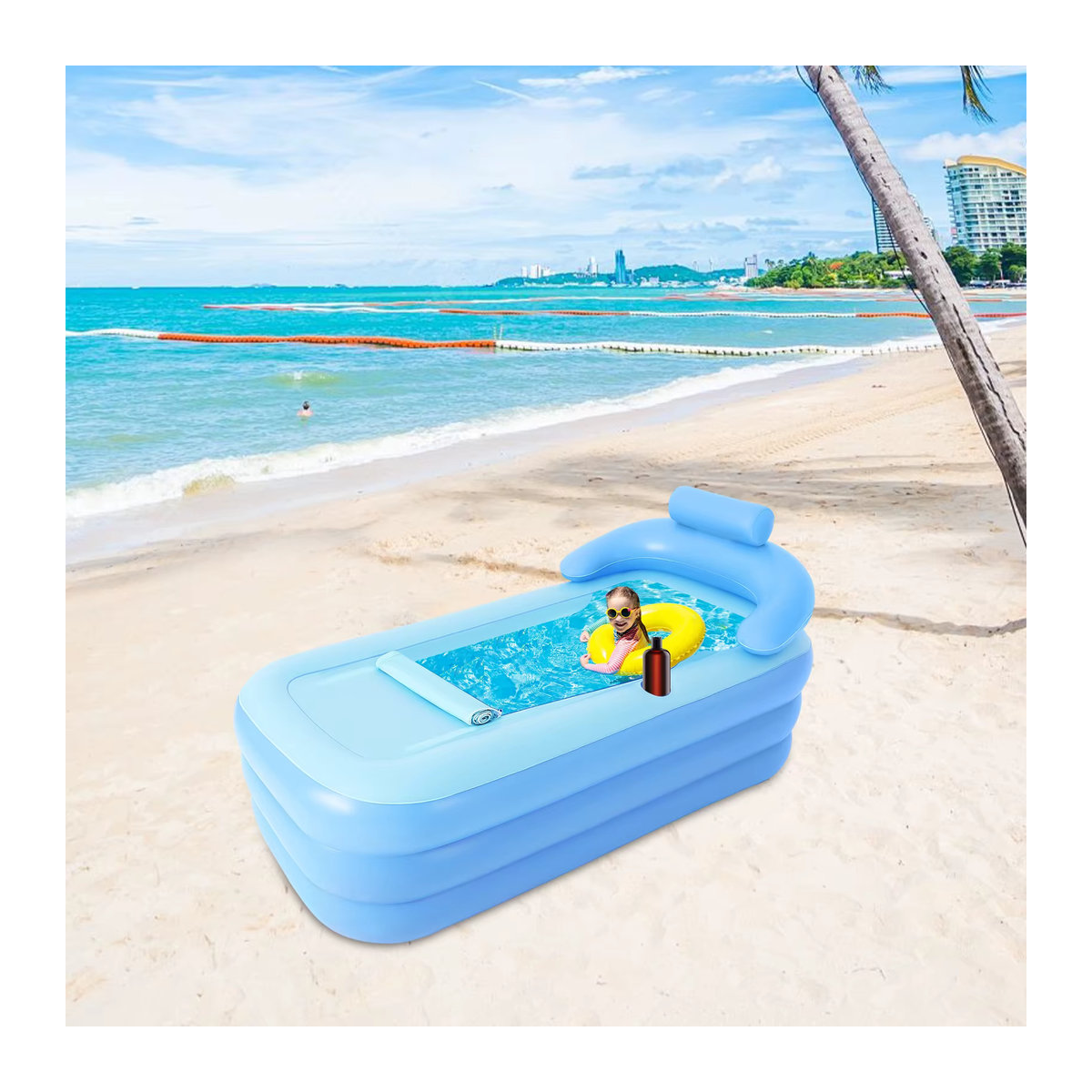 Tragbare faltbare Spa-Badewanne für den Außenbereich mit Sitzkissen, aufblasbarer PVC-Whirlpool für Erwachsene und Kinder - Bild 4