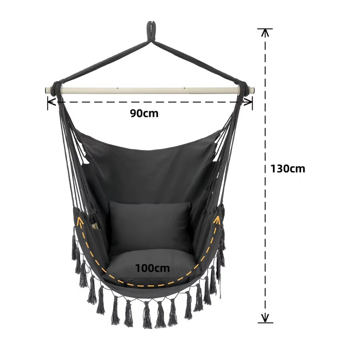 Tragbare Hängematte im Bohemian-Stil aus Leinen, Grau, faltbar für Outdoor und Indoor - Bild 4